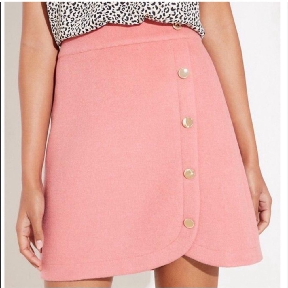 LOFT Pink Buttoned Wool-Blend Skirt